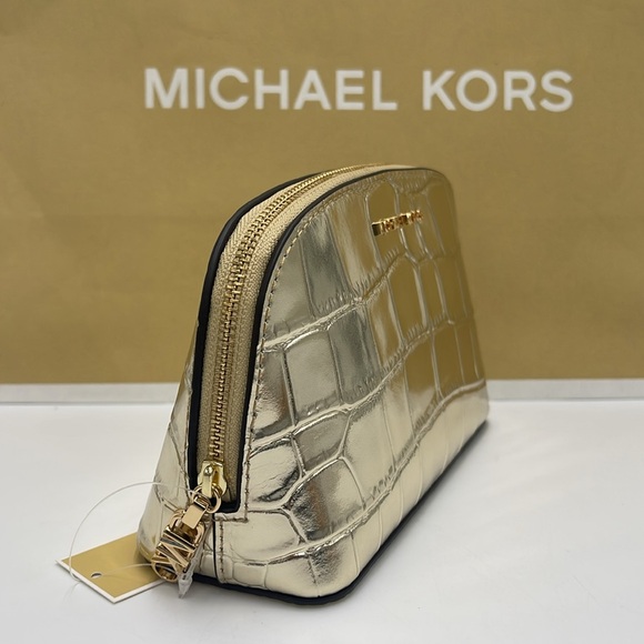 Michael Kors Empire Small Metallic Crocodile Embossed Leather Travel Pouch NWT - Picture 5 of 16